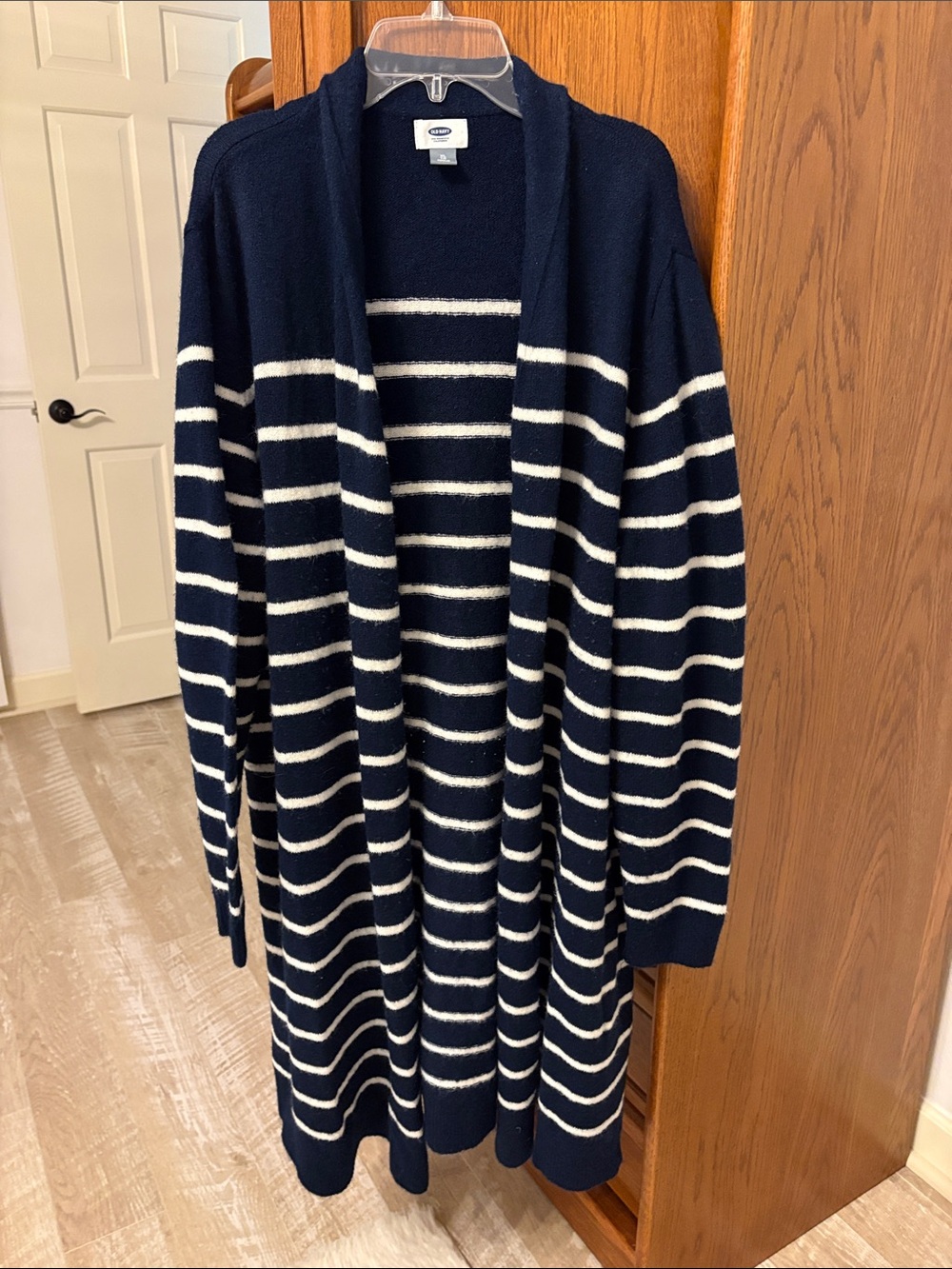 Old Navy Navy and White Striped Open Cardigan